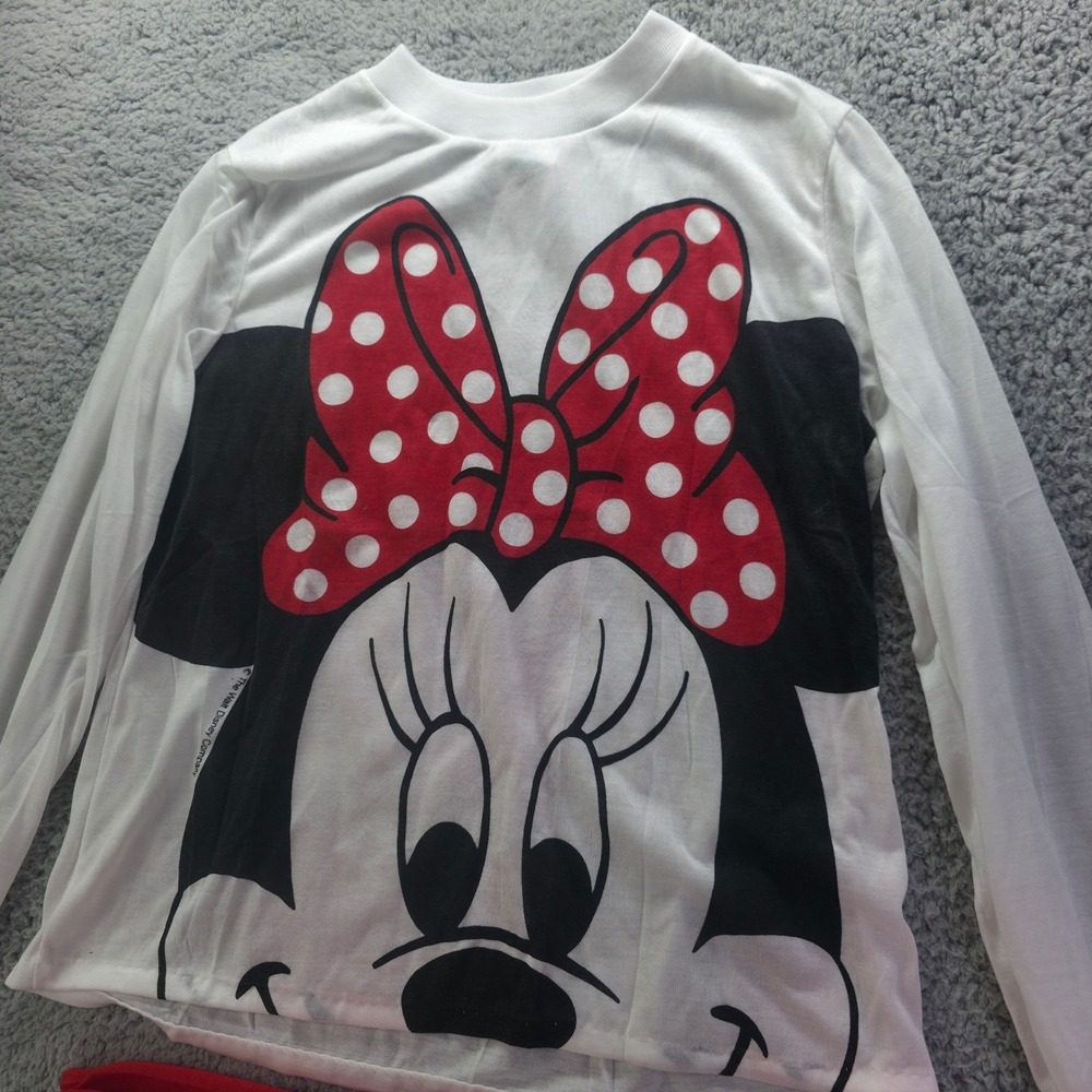Vintage Disney Minnie Mouse Pajama Set Kids Size 12 White Red 2pc L.V. Myles USA